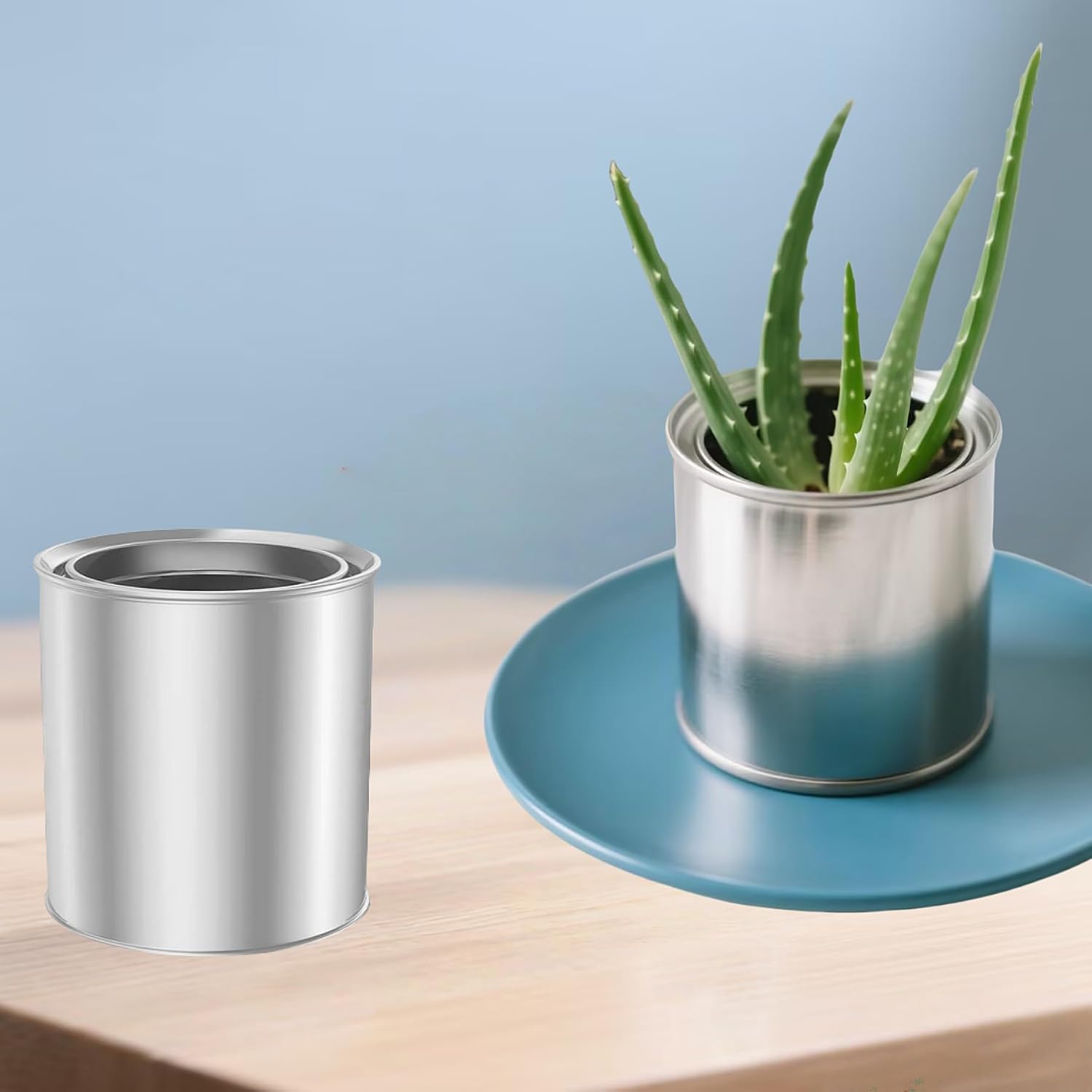 2 Pack Metal Empty Paint Cans with Lids and 1 Pack Paint Brush