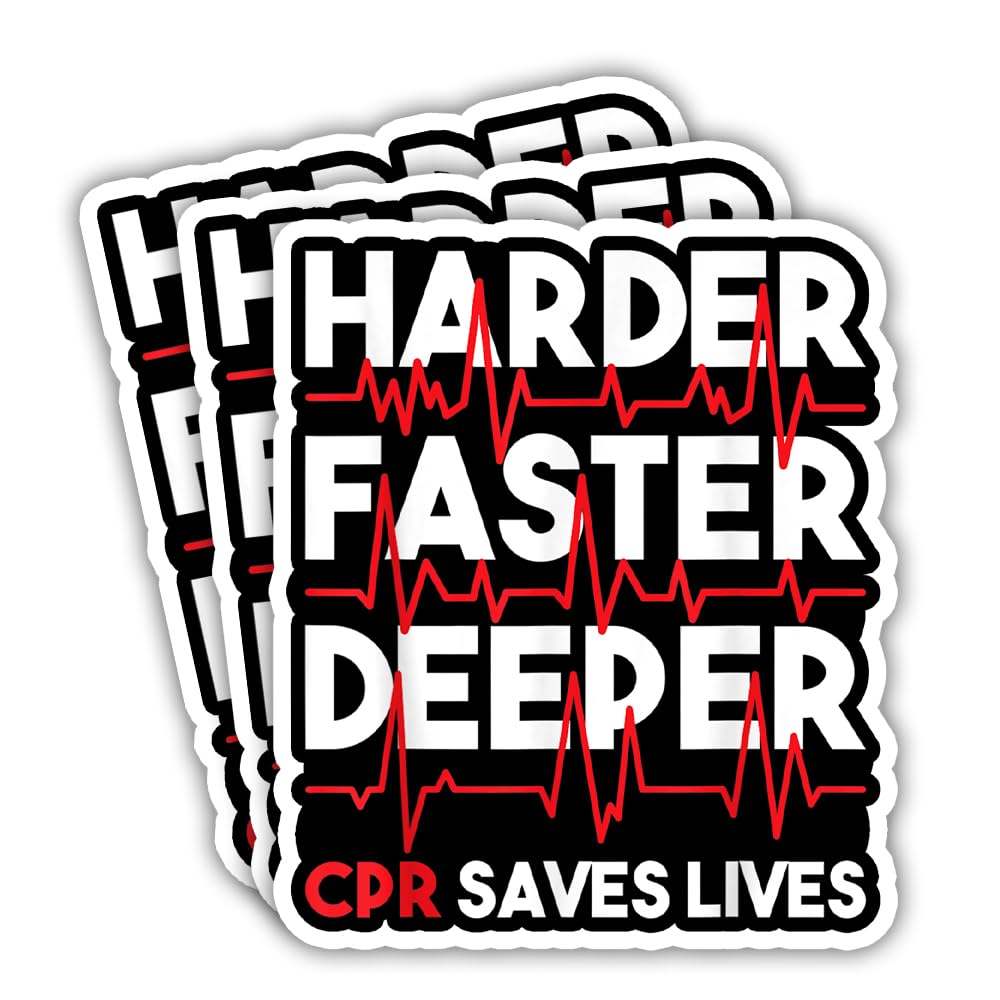 SODAVA (3Pcs, 3x3 Inch) CPR Saves Lives Sticker – Harder Faster Deeper Vinyl Decal for EMT Nurse Paramedic First Responder – Waterproof Medical Awareness Sticker for Laptop Water Bottle Gear