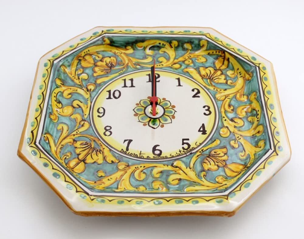 Orologio da parete per cucina in ceramica siciliana giallo e verde di santo  stefano di camastra decorata a mano Gianluca Art 24 : Amazon.it: Casa e  cucina