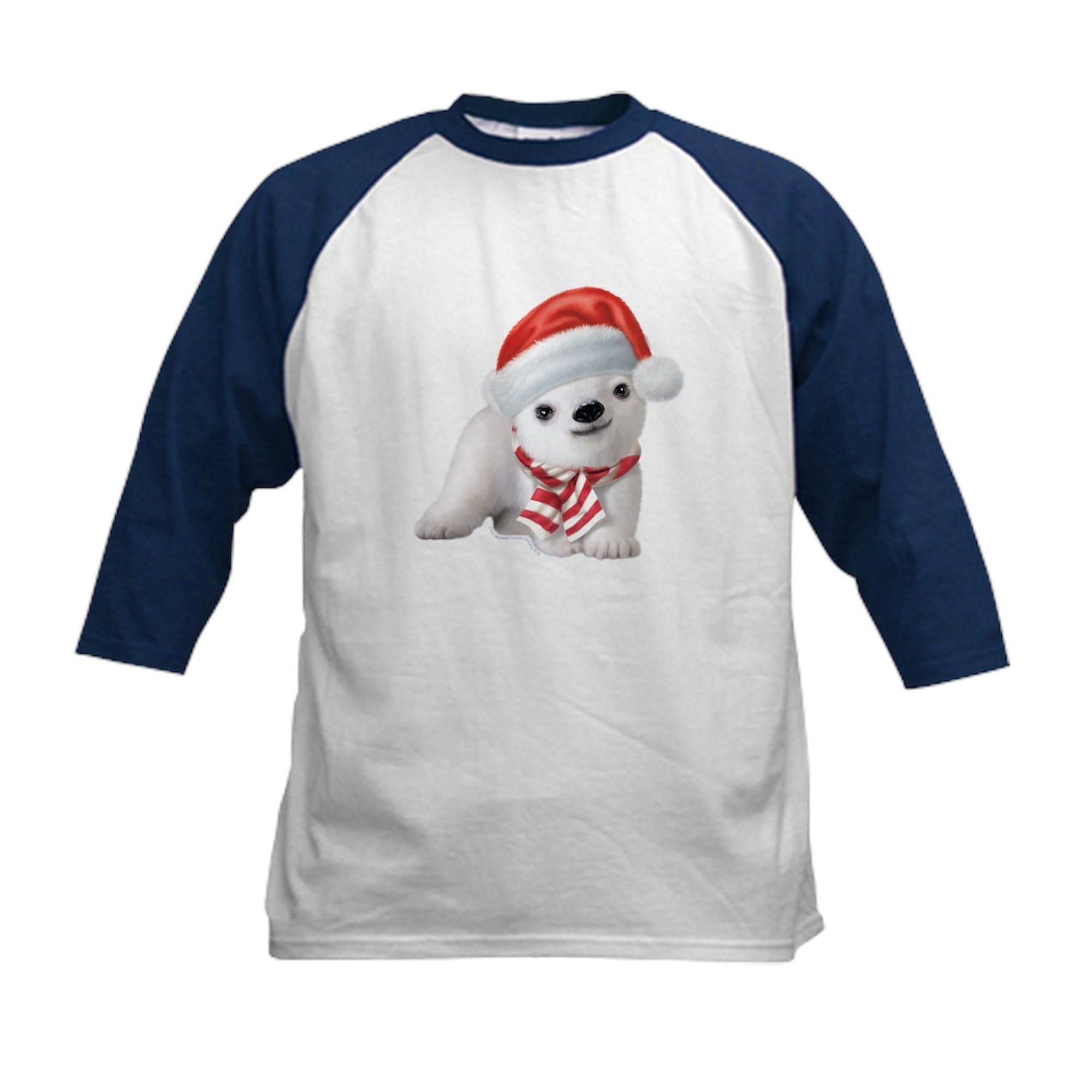 CafePress PD Moreno's Christmas Polar Kids Baseball T Shirt Kids Cotton Baseball Jersey, 3/4 Raglan Sleeve Shirt Navy/White