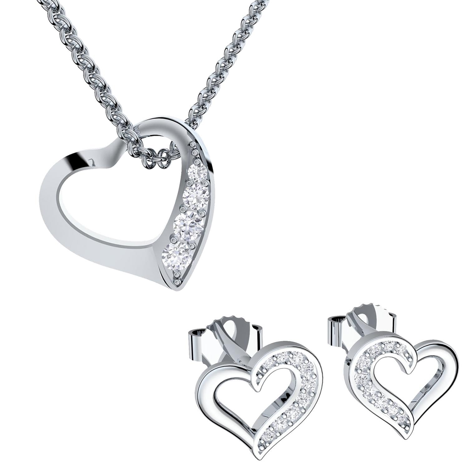 Schmuckset Herzkette Silber 925 und Herz Ohrringe von AMOONIC mit Zirkonia