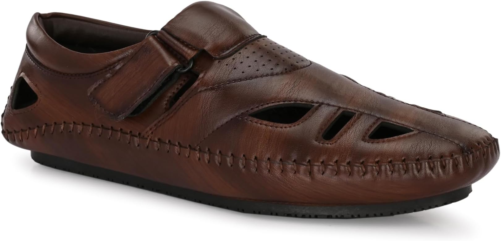 EL PASO Brown Fishermen Faux Leather Formal Velcro Sandals for Men - 11 UK