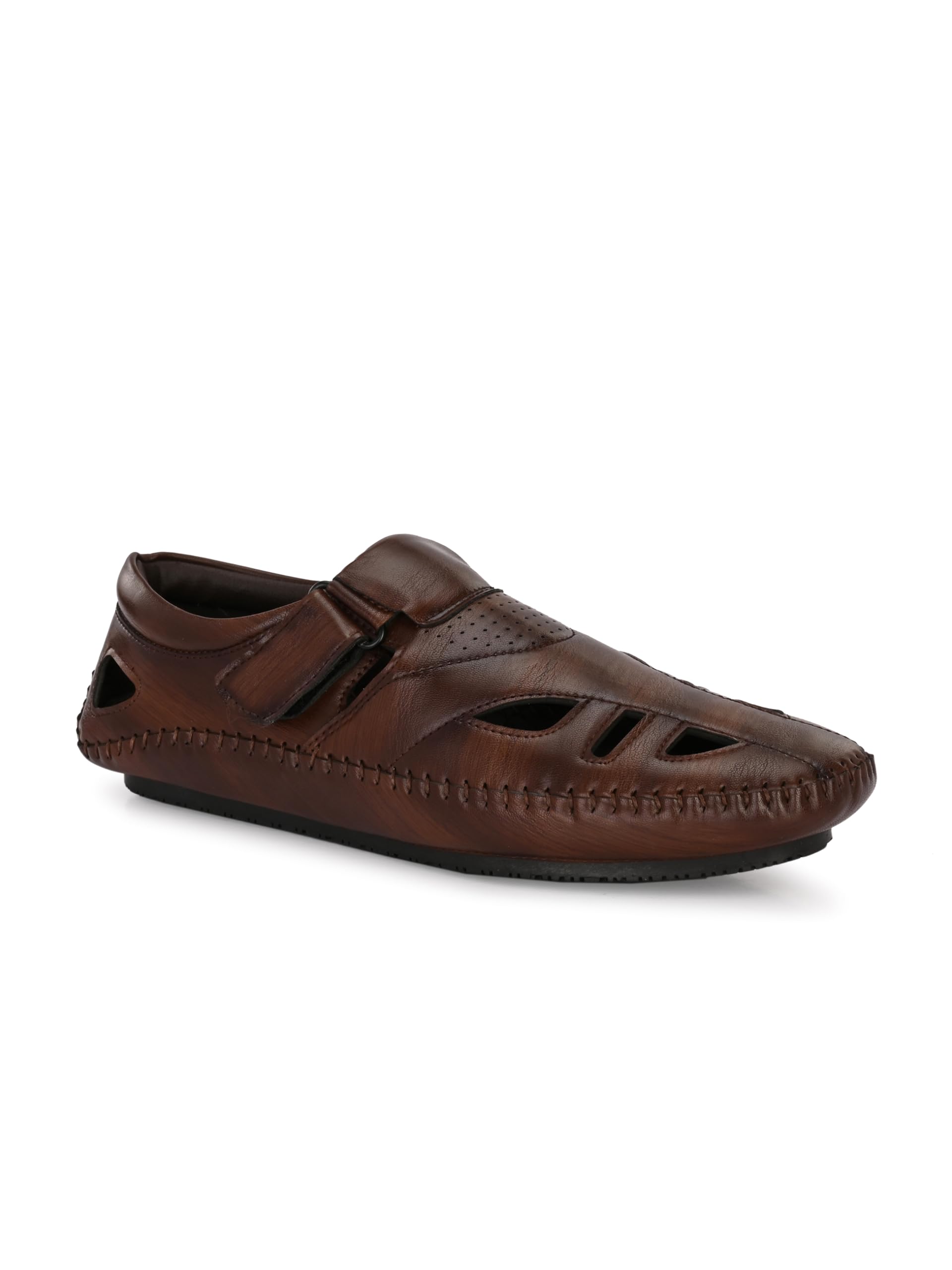 EL PASO Brown Fishermen Faux Leather Formal Velcro Sandals for Men - 11 UK