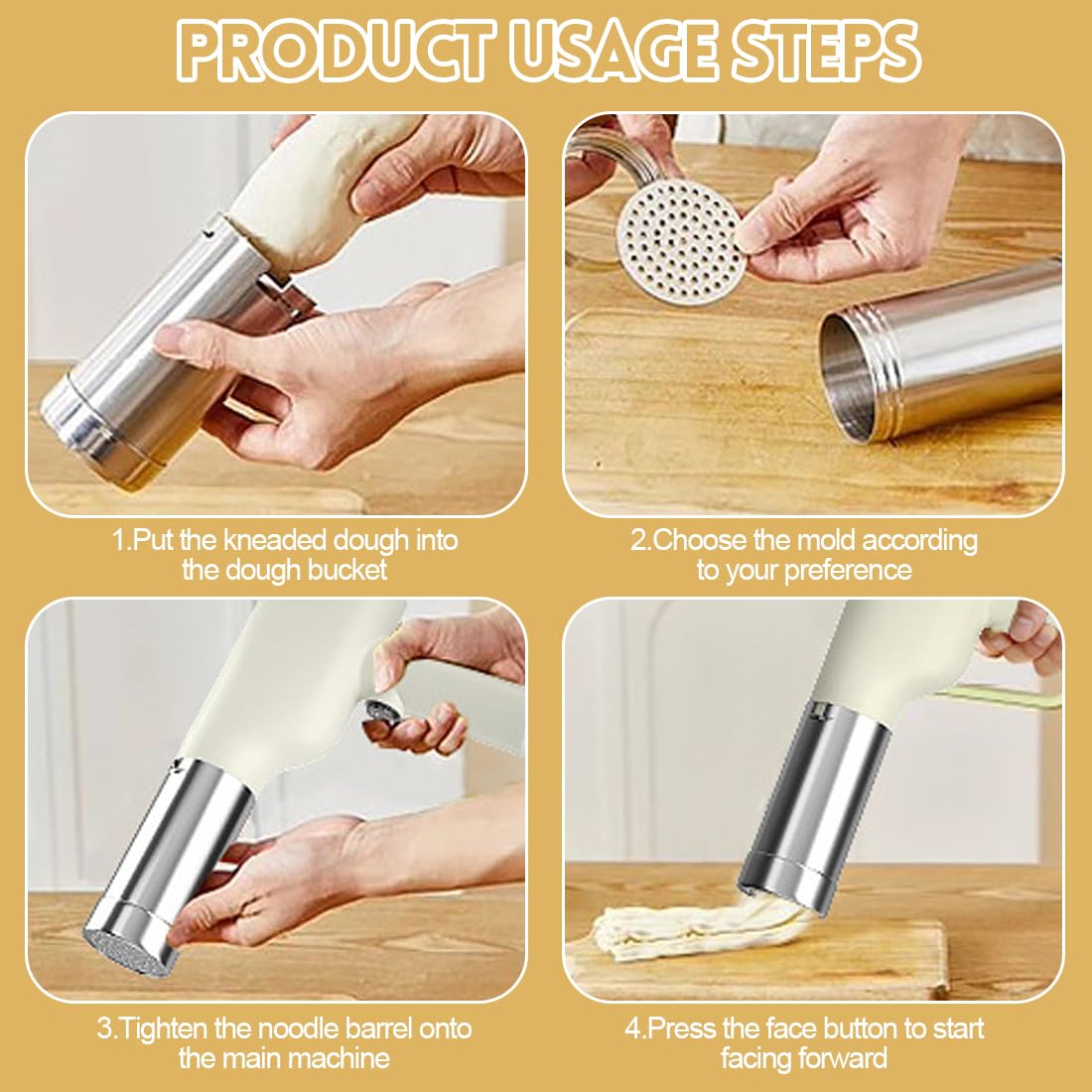 Tragbare Nudelmaschine Elektrisch Handheld Pasta Maker Kabellos Wiederaufladbar mit 5 Pressformen