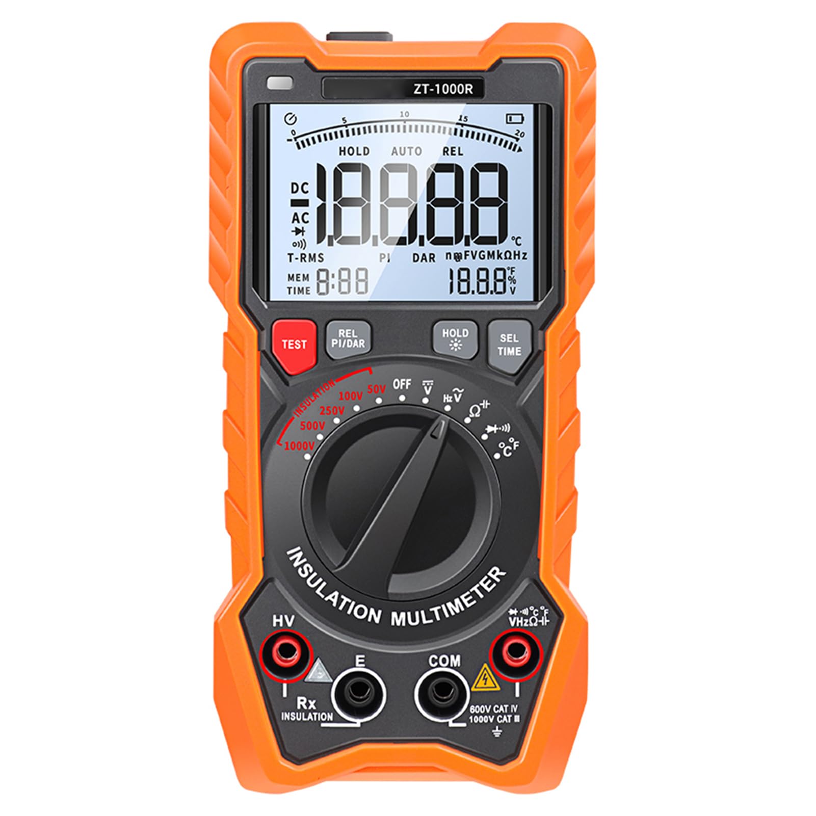 Sxhlseller Megohmmeter-Isolationswiderstandstester und Digitalmultimeter 1000 V, 19999 Zählungen, Automatische Bereichs-True-RMS-Messung mit DAR-PI-Test für Elektriker und Ingenieure (ZT-1000R)