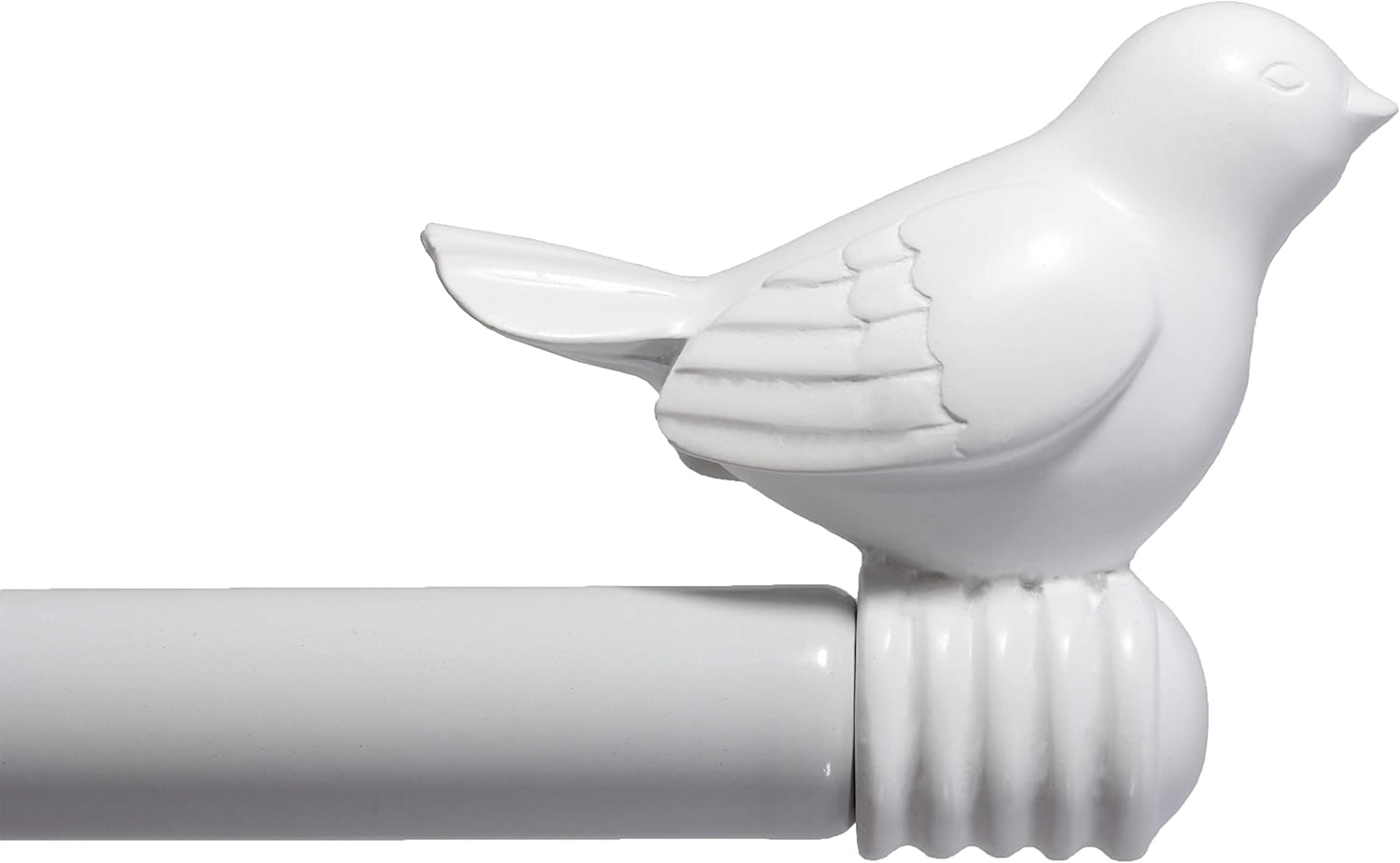 3/4-inch Cute Decorative Bird Adjustable Window Treatment Curtain Single Rod Set, 28" to 48" - Glossy White