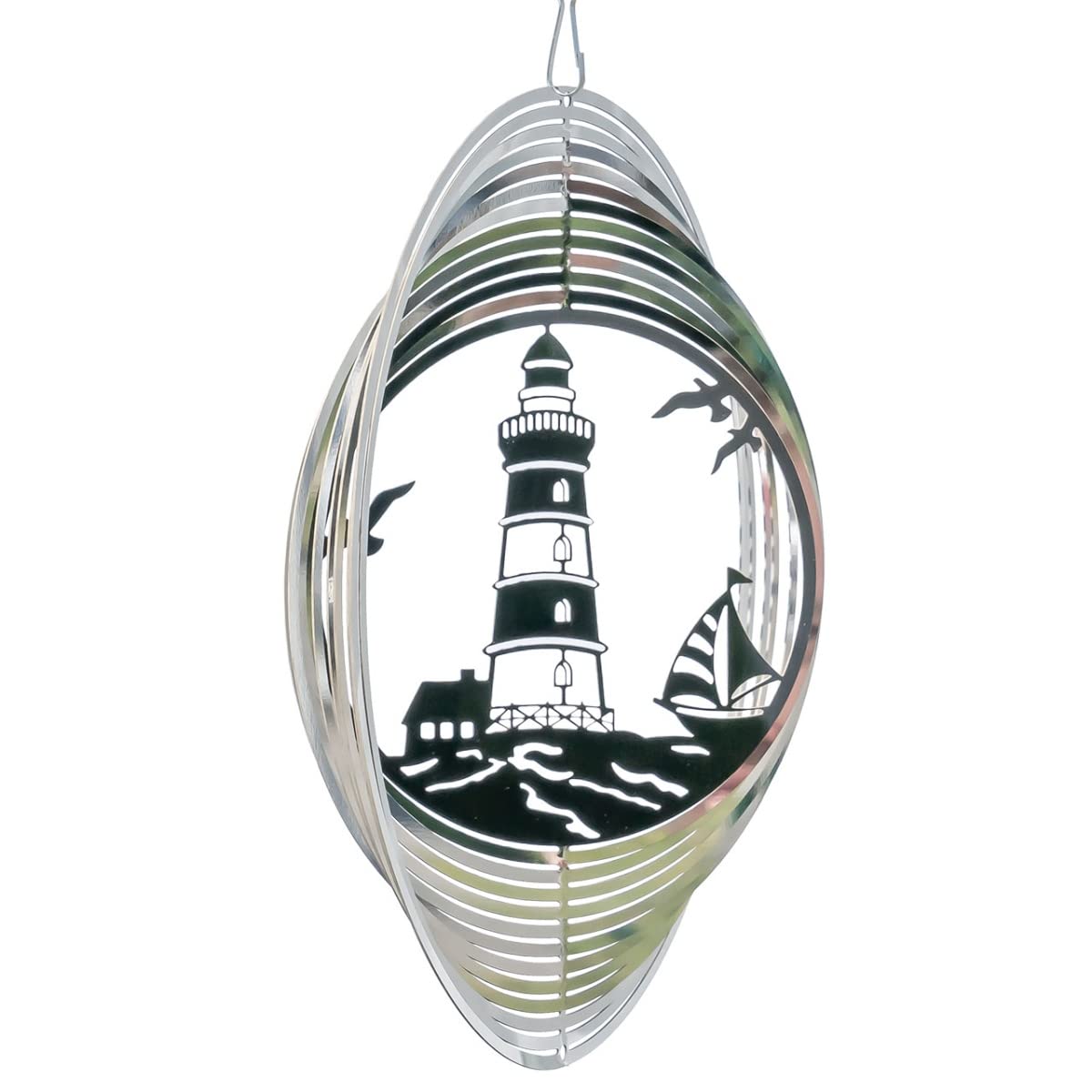 CIM Edelstahl Windspiel - Mirror Lighthouse 200 - Durchmesser: 20cm - inkl. Haken mit Kugellagerwirbel
