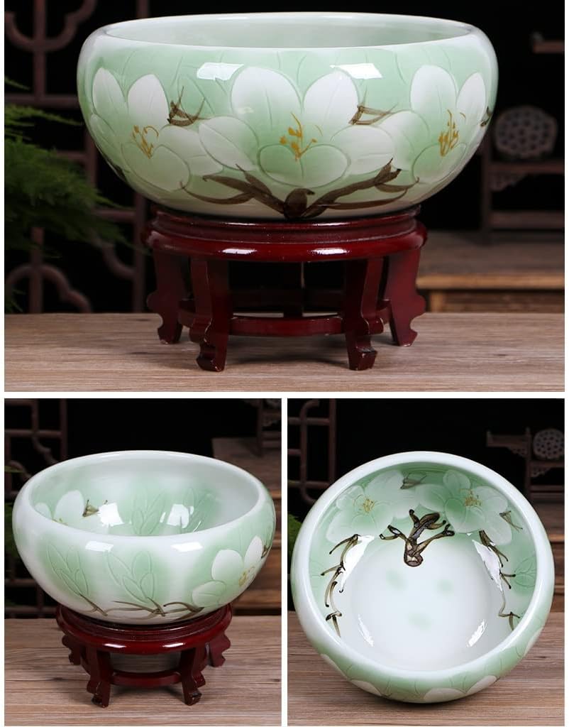 Fish Bowls Hydroponic Plant Container Aquarium Fish Tank Blue and White Ceramic Goldfish Bowl Home Living Room Office Desktop Fish Culture Bowl Aquarium Starter Kits Aquarium Entry Fish Tank ( Color :