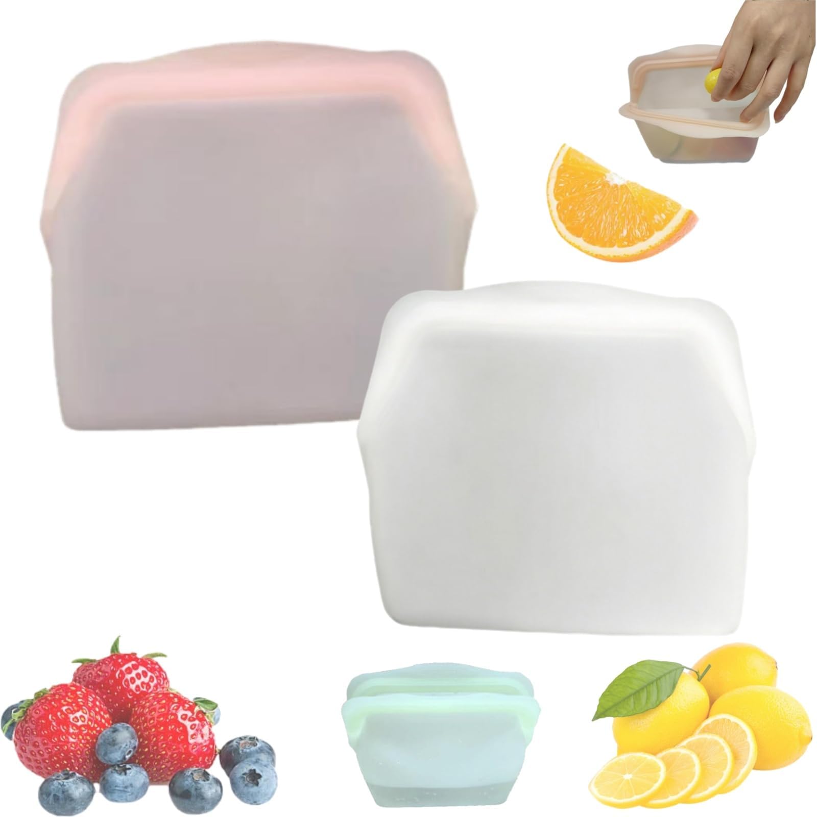 Everbag Silicone Storage, Everbag Silicone Food Storage Bags, Reusable Silicone Storage Bags, Leak-Proof Upright Freezer Bags, Odor-Proof, High-Temperature Resistant (White+pink,600ml)