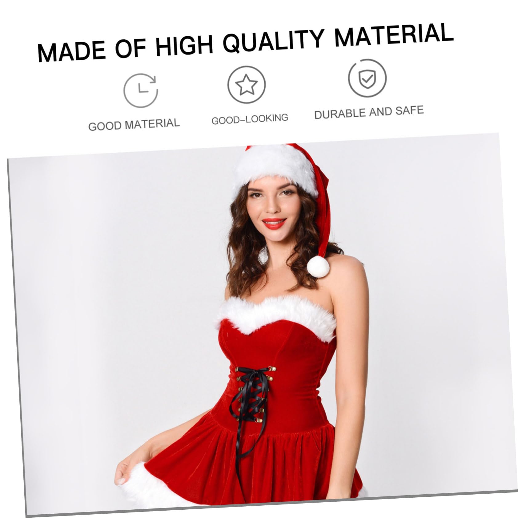 1set Abito Da Festa Di Natale Per Donne Con Cappello e Cintura Costume Da Palcoscenico Elegante Vestito Comodo Per Eventi Festivi e Cerimonie Taglia