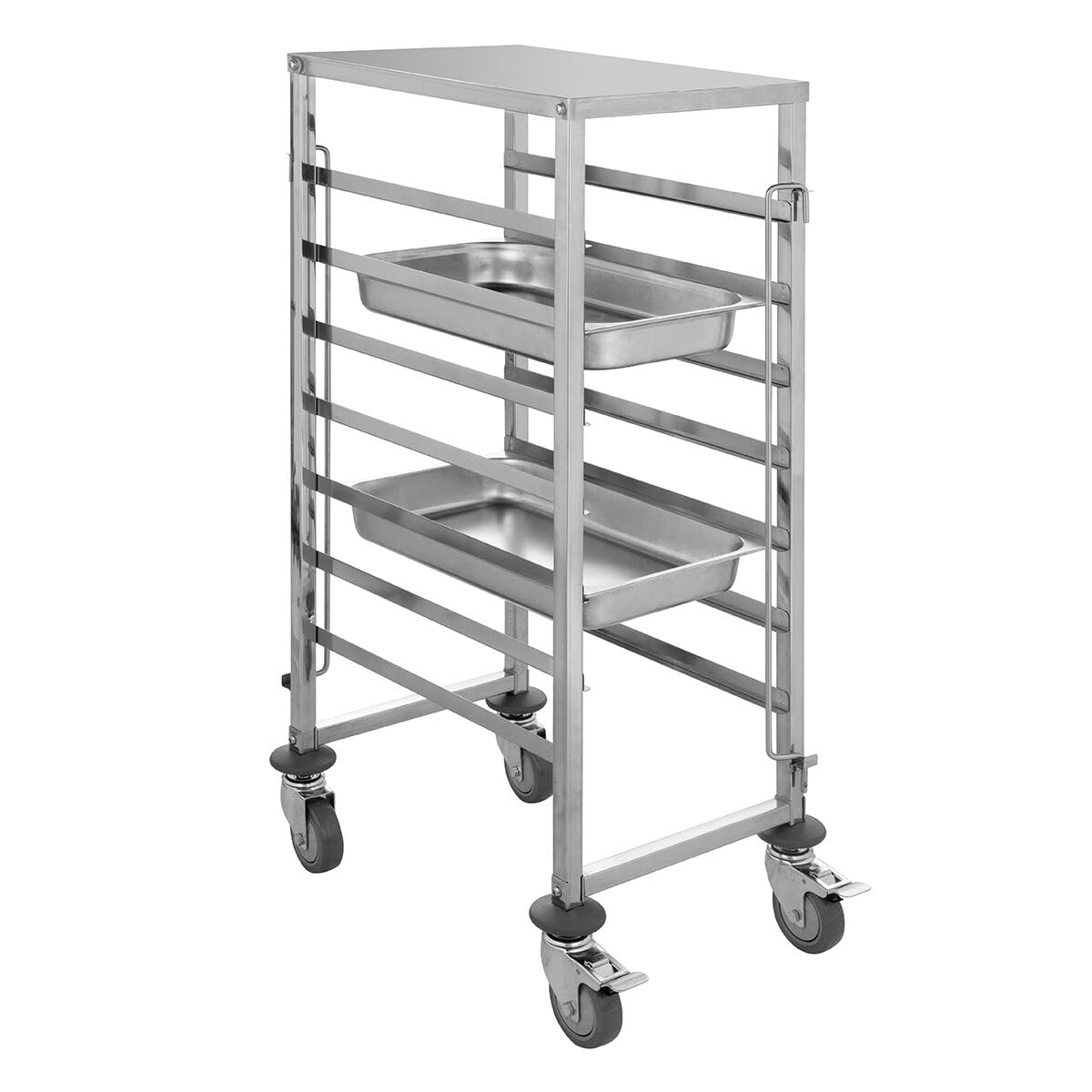 GastroHero Regalwagen ECO 7 GN 1/1 Edelstahl Tablettwagen Transportwagen 300 kg Rollen Catering Großküche Mensa