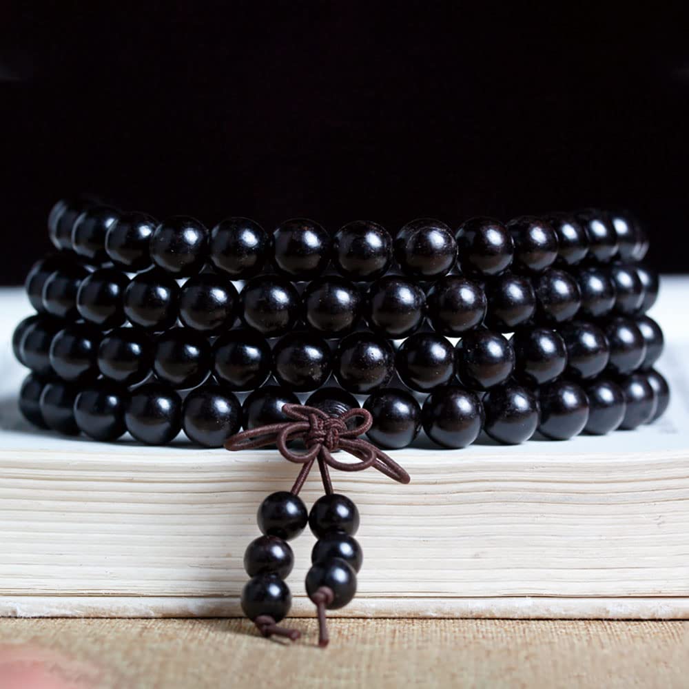 Feng Shui Schwarze Buddha-Perle aus Sandelholz, 108 buddhistische Mala-Perlen aus Ebenholz, Halskette für Gebet, 12 mm