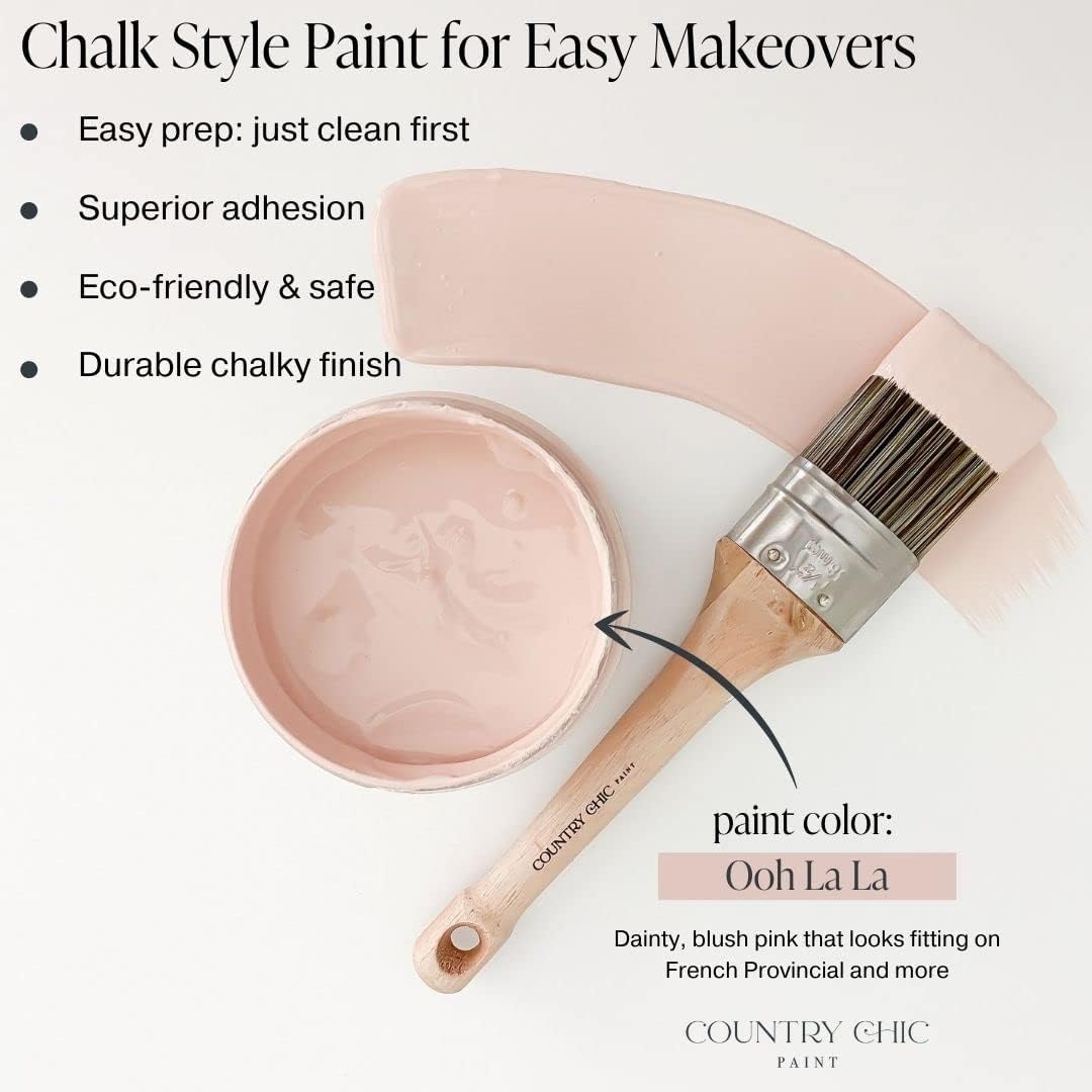 Chalk Style Paint + Clear Coat + Paint Brush Bundle - for Furniture, Home Decor, Crafts (Color: Ooh La La [pint - 16 oz] - Blush Pink)