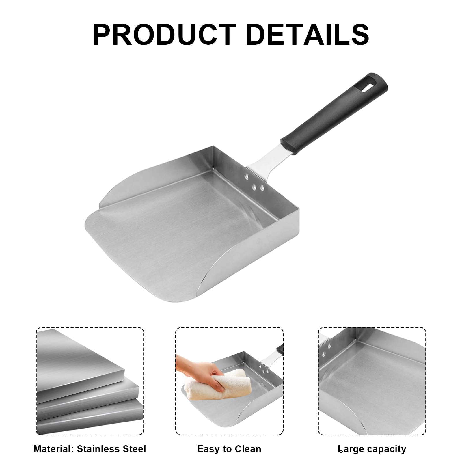 Confezione da 2 spatole grandi in acciaio inox, per grill, hamburger e cibo in acciaio inox, raschietto per griglia, spatola per hamburger, per barbecue e piastra superiore piatta
