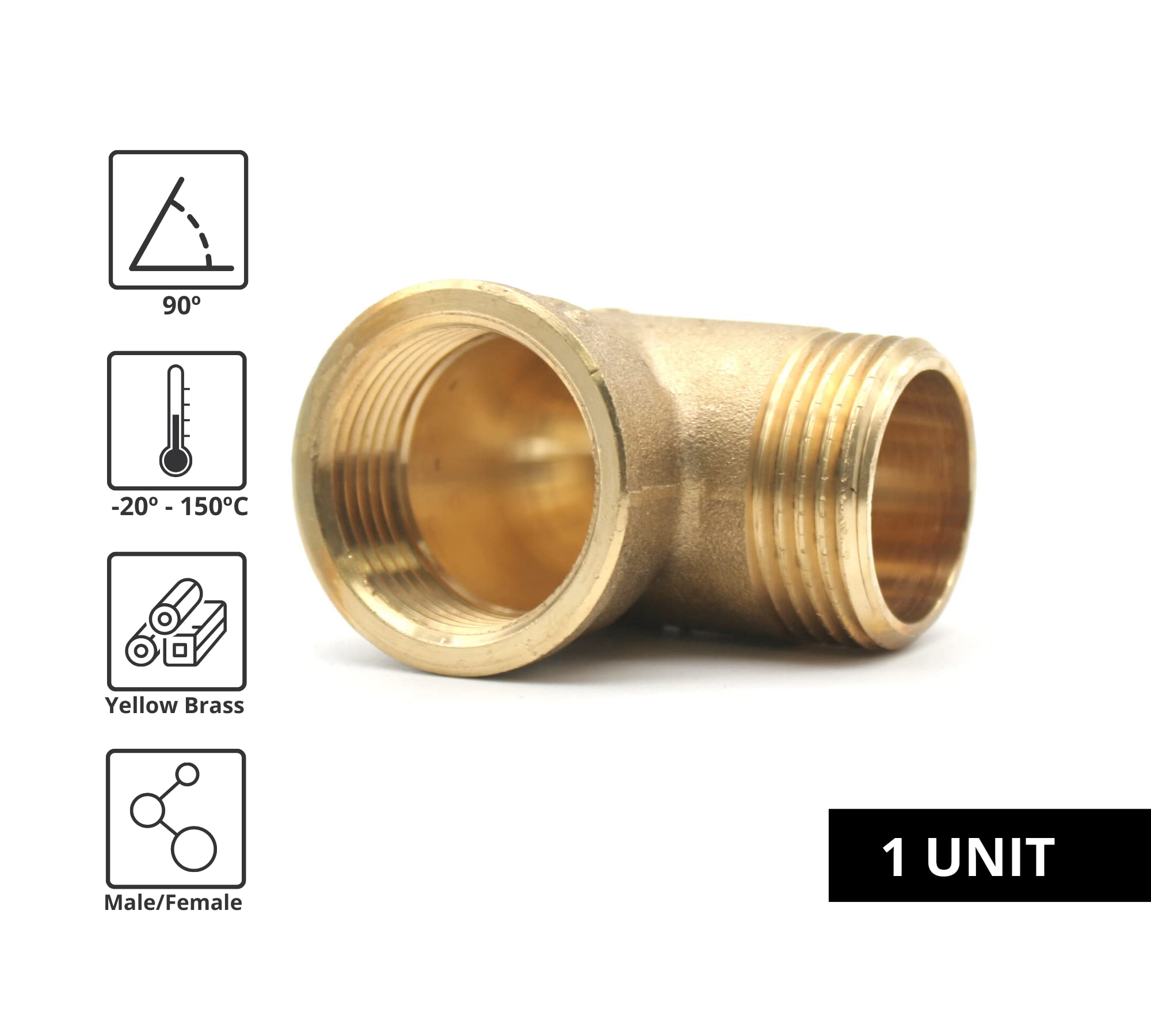 DOJA Barcelona | Tubo Codo Latón 90° | 3/4" | Macho - Hembra | Curva Latón | Codo de ducha para empalmes hidráulicos | Conexión de latón para grifo, radiador, aire acondicionado, tubos de gas