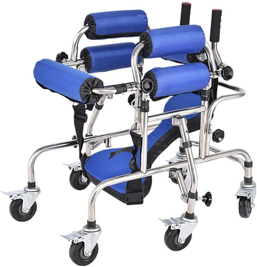 LMEIL Foldable Children's Wheeled Walker, Standing Walk Stand Walk Aid/Stand Frame with Seat Wheel Rehabilitation Device Height Adjustable for Cerebral Palsy Children