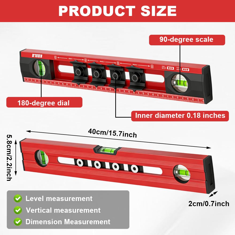 Gabarit de perçage pour électricien - Niveau à bulle de 40 cm - Avec 4 gabarits de perçage réglables - En aluminium avec double échelle pour trous précis, prises, suspension de photos