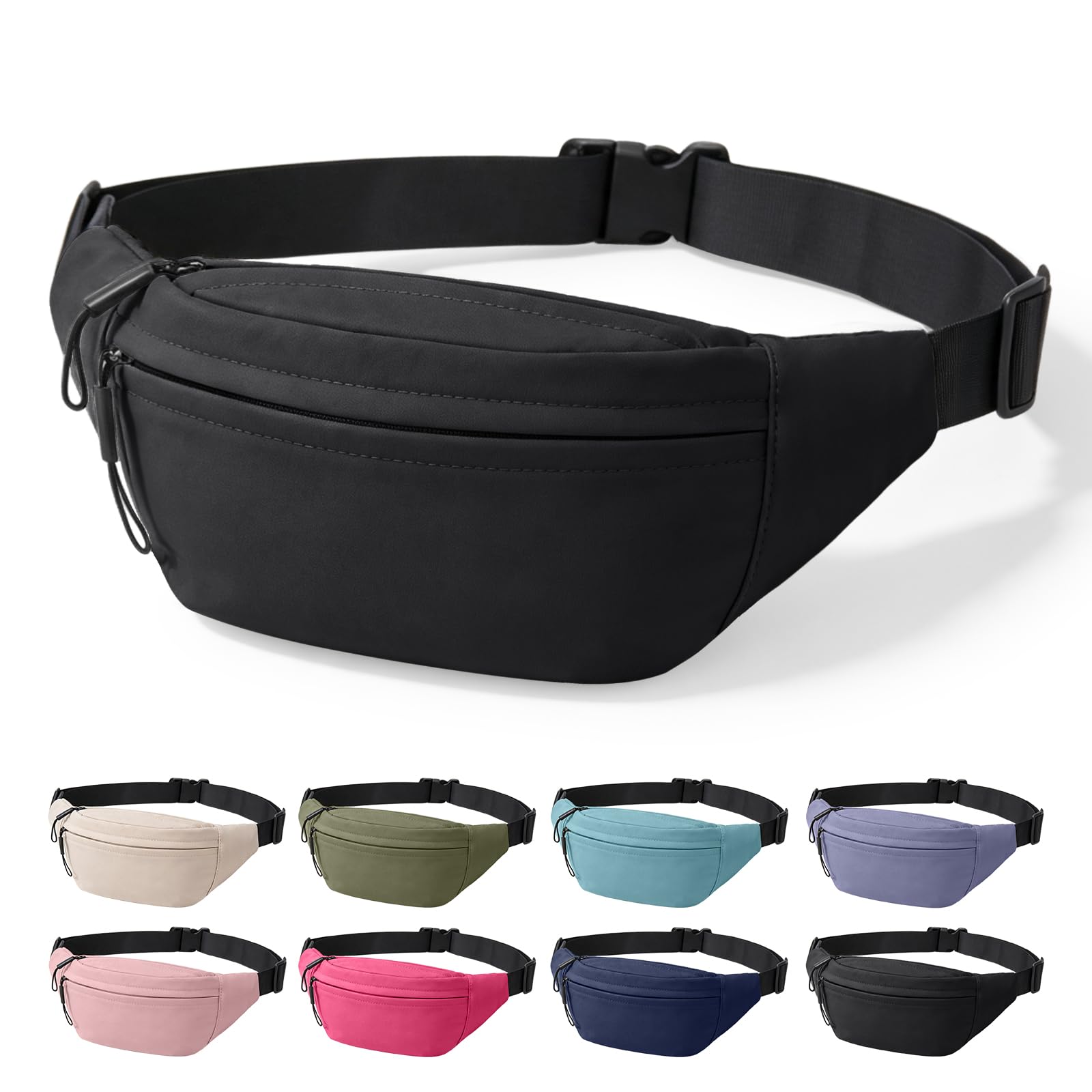 ZOORON Fanny Packs for Women Men Crossbody Waist Pack Bag Running Belt | 3 Zippered Pockets, Water-Resistant, Adjustable Belt, Lightweight, Hands-Free, Suitable for Hiking, Travel, Gym, Daily Use