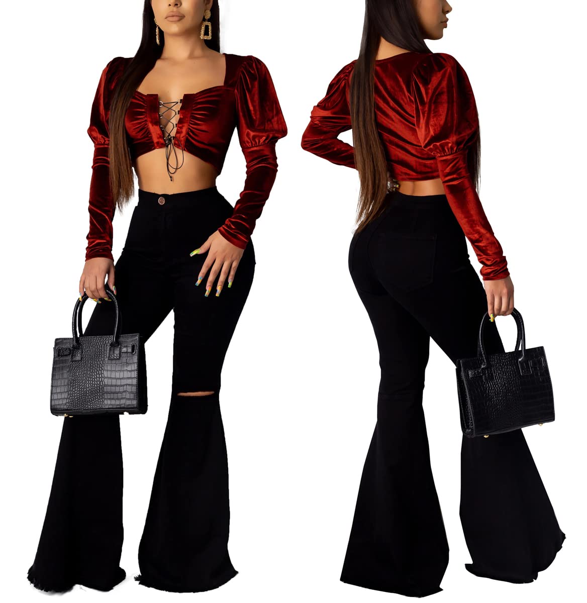 Bell Bottom Jeans for Women Ripped High Waisted Classic Flared Pants