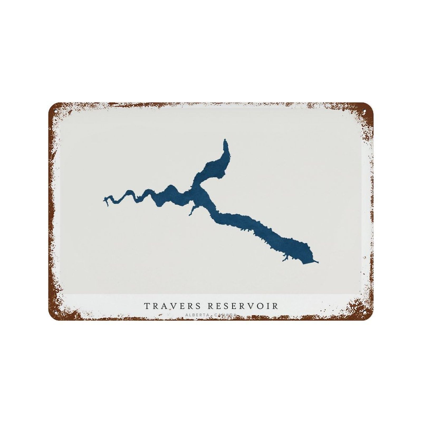 xiaoxiaoshen Travers Reservoir Lake Map Alberta Canada Wall Decor Art Metal Tin Poster Modern Home Decor Art Home Bar Shop Decorations Vintage Sign 20x30cm