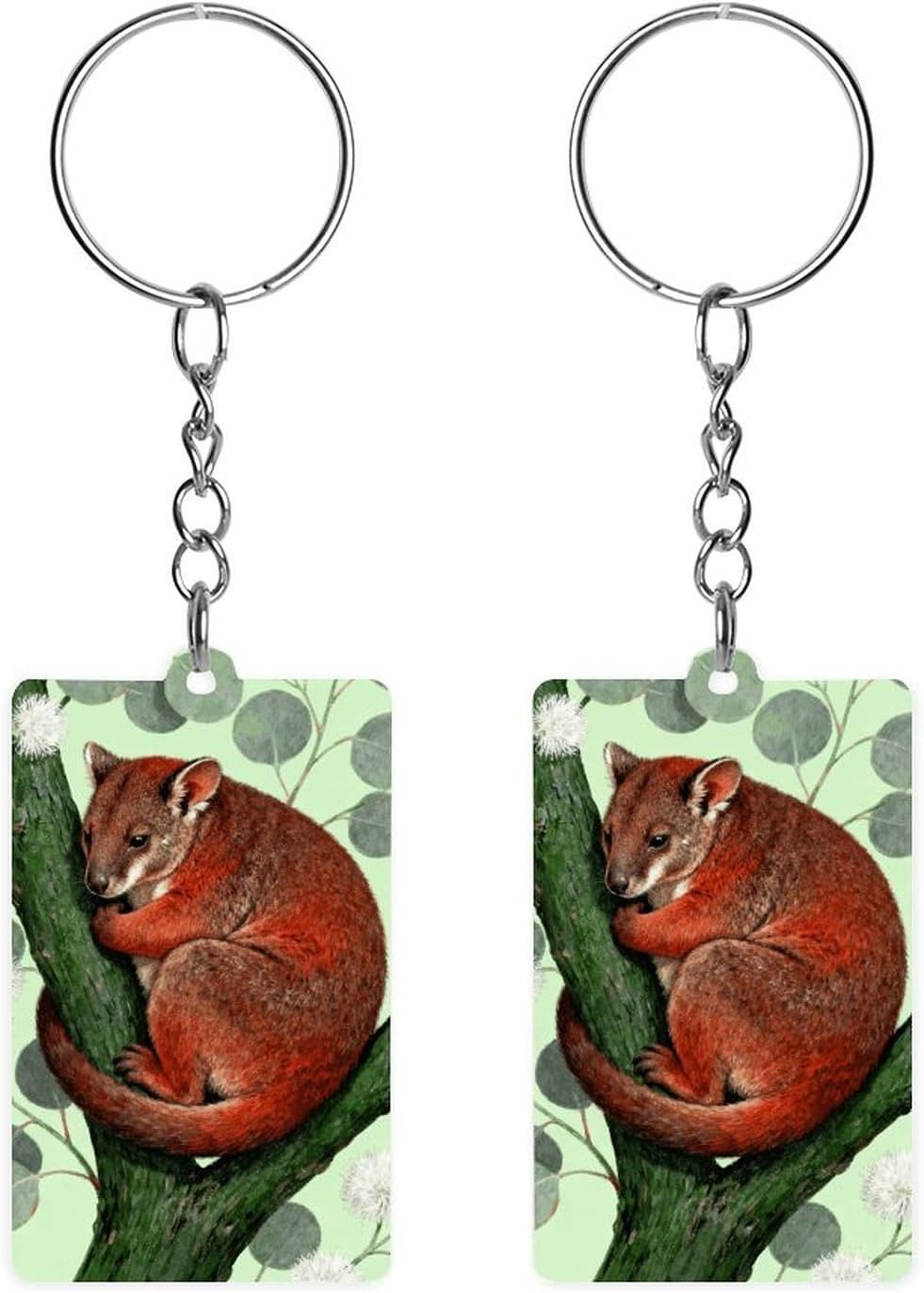 Double Sided Acrylic Tree Kangaroo Eucalyptus Keychain with Metal Chain
