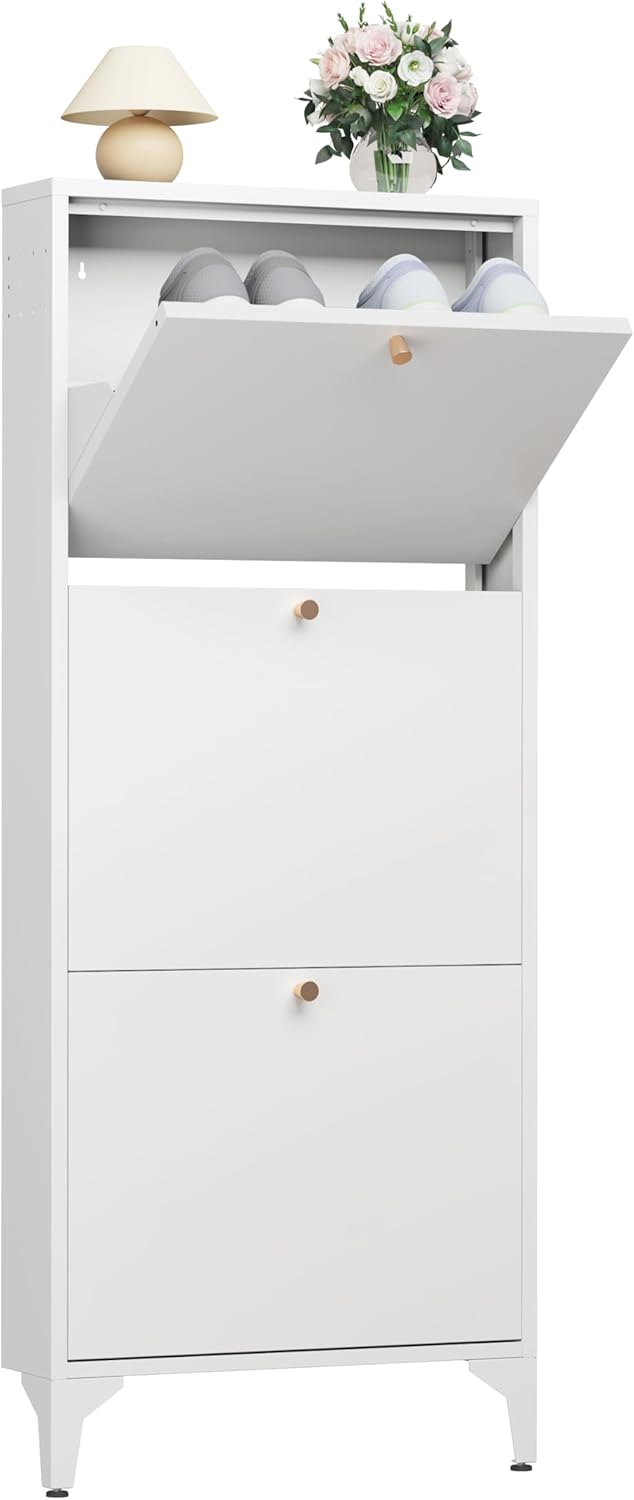 Shoe Storage Cabinet for Entryway with 3 Flip Drawers, Freestanding Shoe Organizer with Legs,Farmhouse Narrow Shoe Storage Cabinet for Entryway, Foyer,Living Room