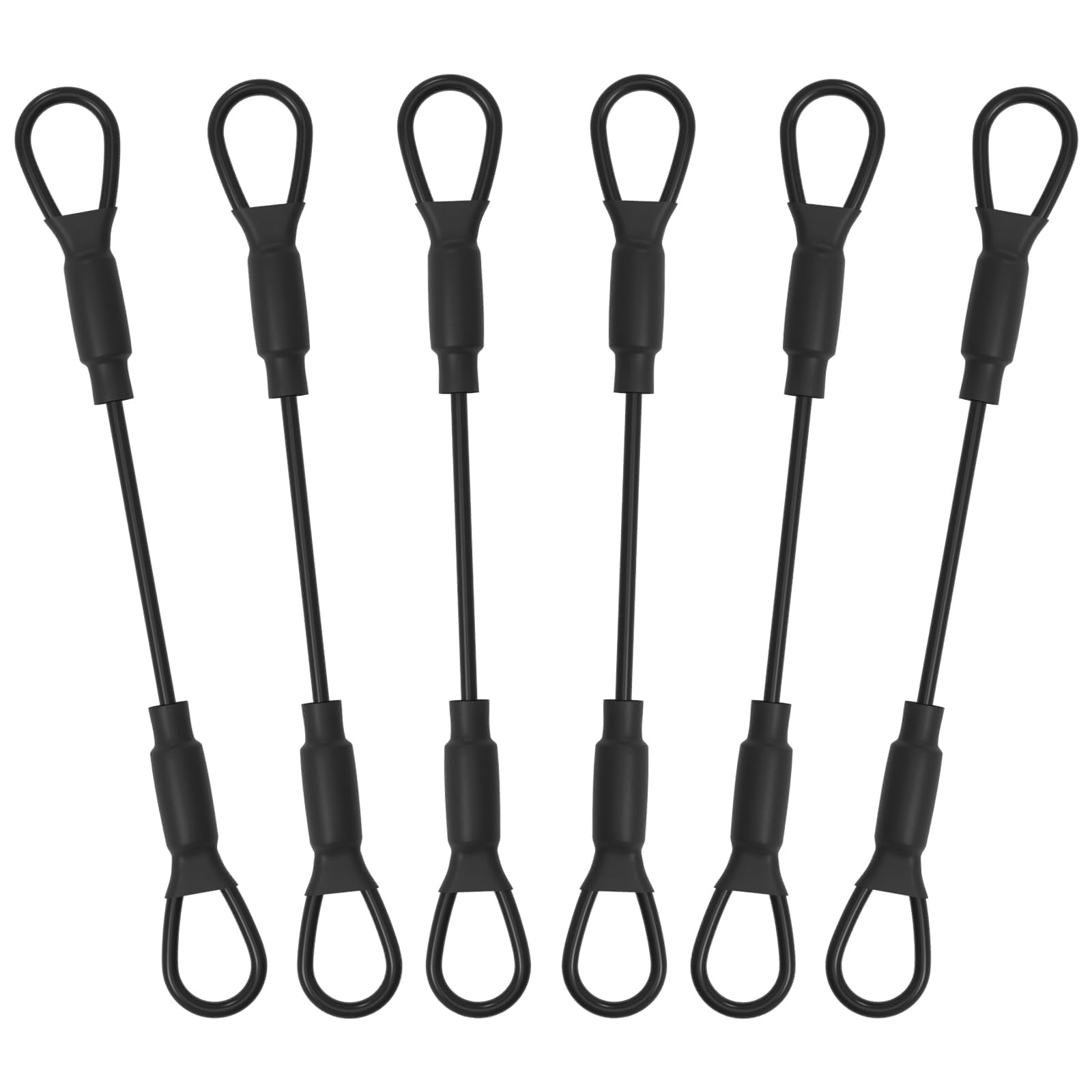 SDTC Tech 6-Pack 5.9" Stainless Steel Wire Rope with Rubber Coated and Loops 3mm Diameter Braided Steel Safety Lanyard Cable Strap for Chain Lock 130lb Tensile Force