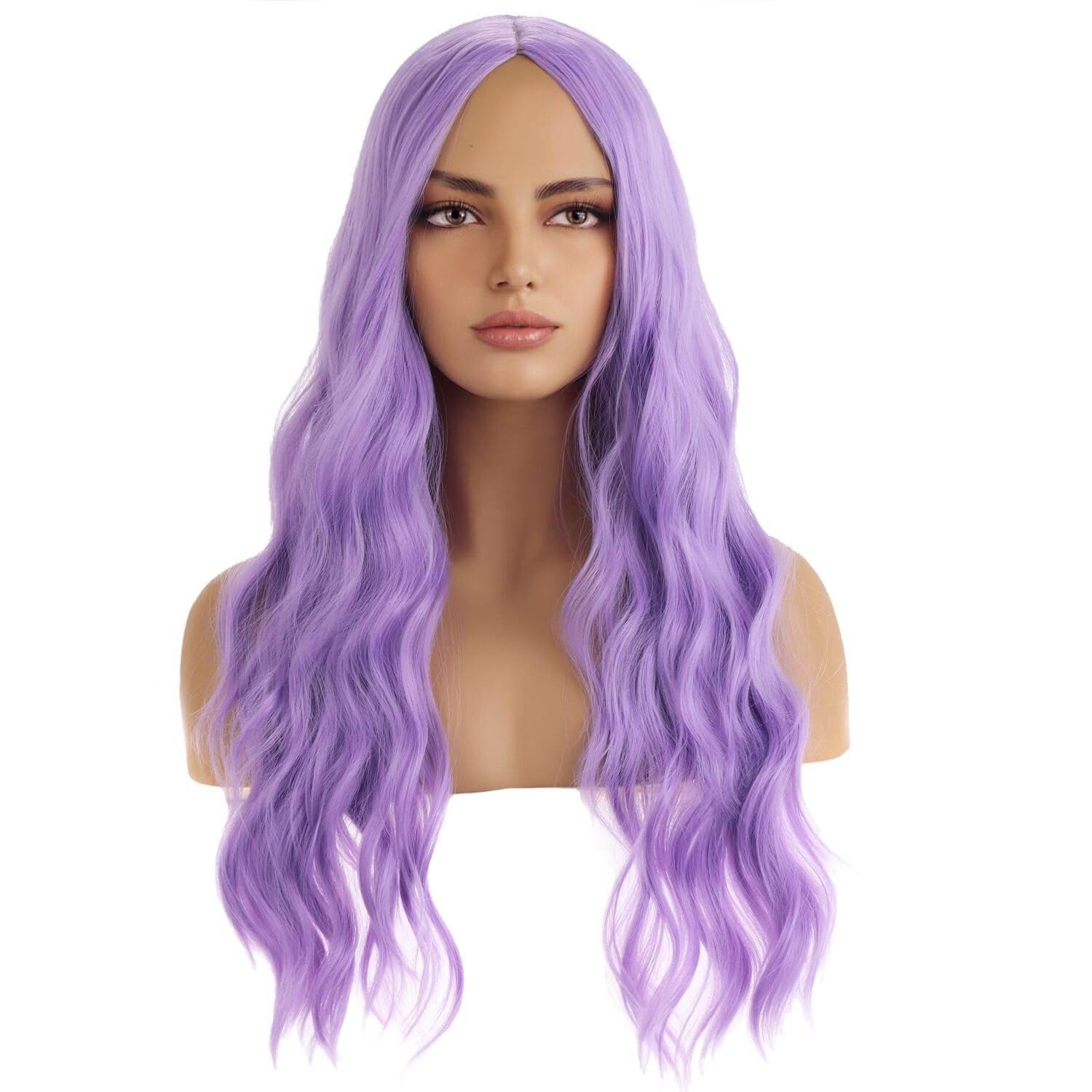 BERON  Wig Long Curly Wig Brown Curly Wigs for Women Daily Party or Cospaly Hairnet Include: Purple