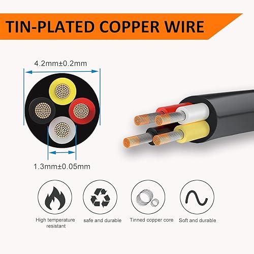 Miniatura 2 de Cable eléctrico de calibre 22 y 4 conductores, cable negro trenzado de 50 pies de bajo voltaje 224, funda de PVC, cable de alimentación de extensión