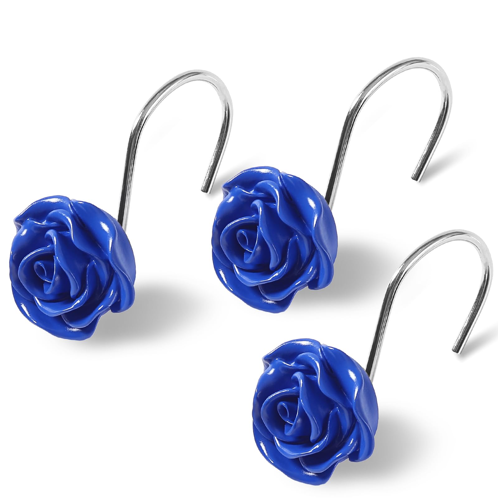 Litabel Rose Shower Curtain Hooks 12PCS,Rose Home Decorative Shower Curtain Hooks Metal Rustproof Cute Rose Flower Shower Hooks Rings Bathroom Shower Rods Curtains
