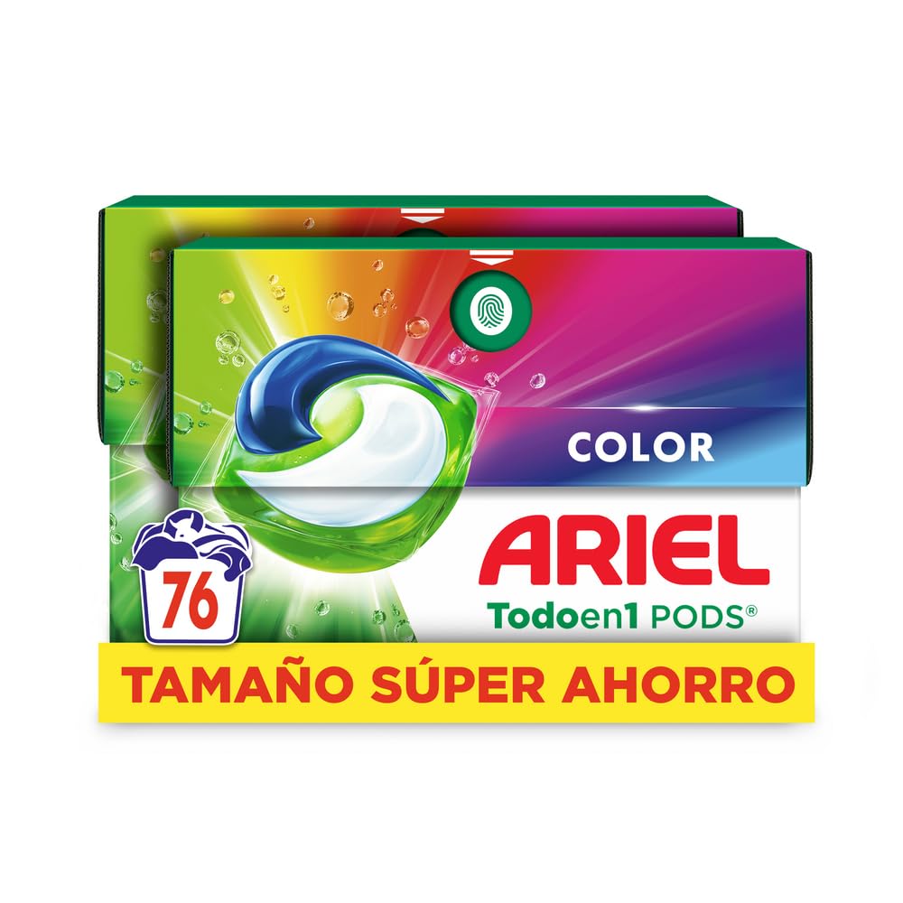 ARIEL PODS Todo en 1 Detergente Lavadora Liquido 76 Capsulas/Pastillas, Jabon Extra Cuidado del Color, Mas Color y Brillo, Limpieza Profunda, El embalaje puede variar