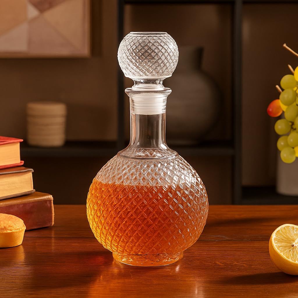 Premium European-Style Crystal Glass Decanter with Stopper – Elegant Round Design for Whisky, Wine, Scotch, Vodka, Bourbon, Liquor, Water & Juices (Large Capacity)