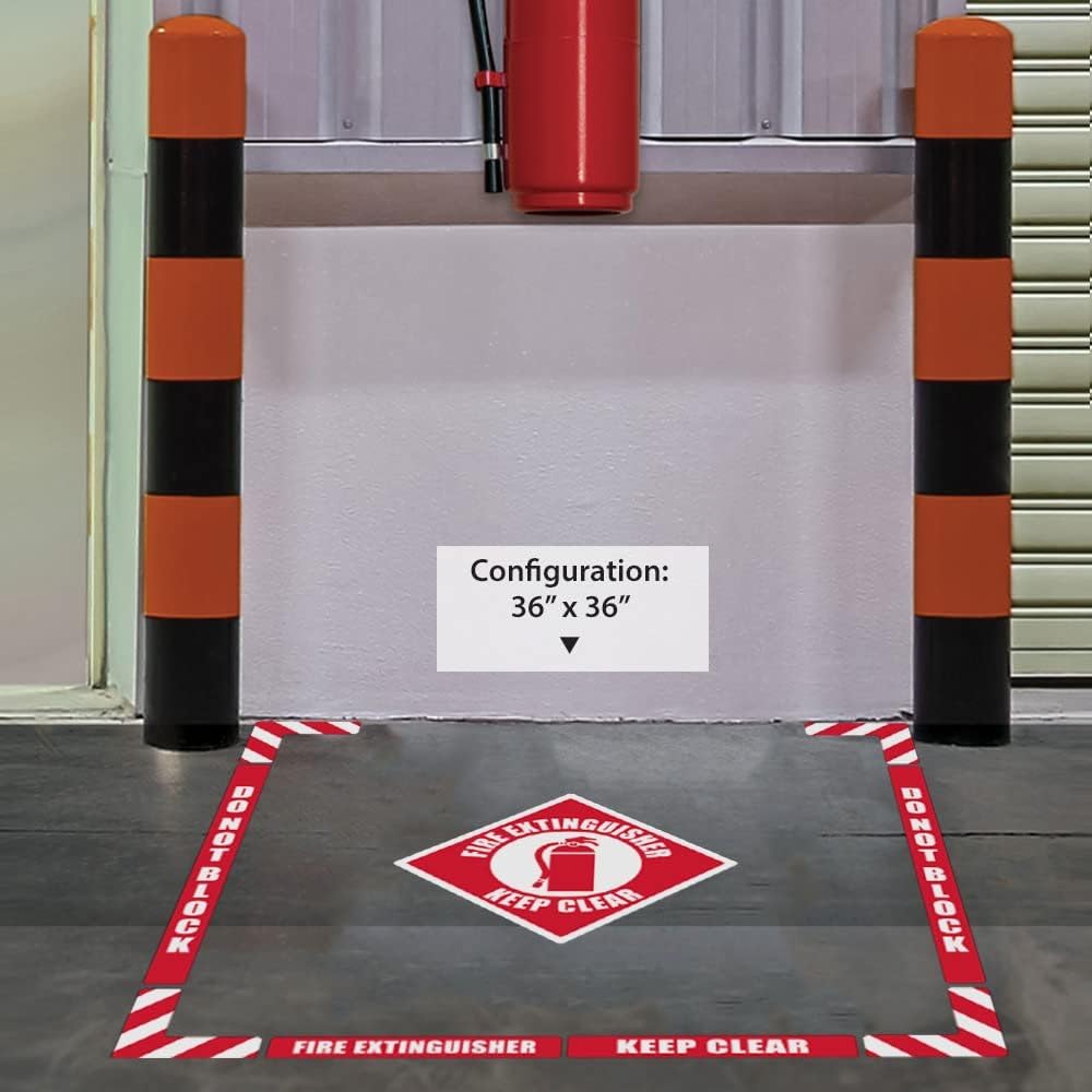 NMC WFK07 - Kit de marcado para suelo (configurable (incluye 12 x 12 tiras de marcado con ángulos de esquina), superficie antideslizante texturizada, extintor de incendios mantiene claro