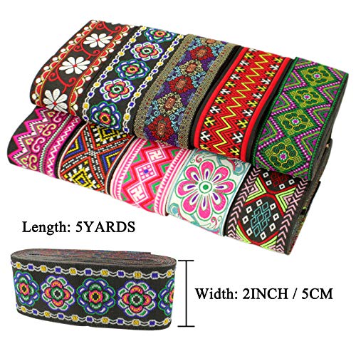 Floral Jacquard Ribbon Trim, Sewing Woven Jacquard Ribbon, Vintage Embroidered Lace Ribbon Fabric For Decor Trim, 5 Yards Width 2 Inch (Jacquard Trim 6#) #TOP4