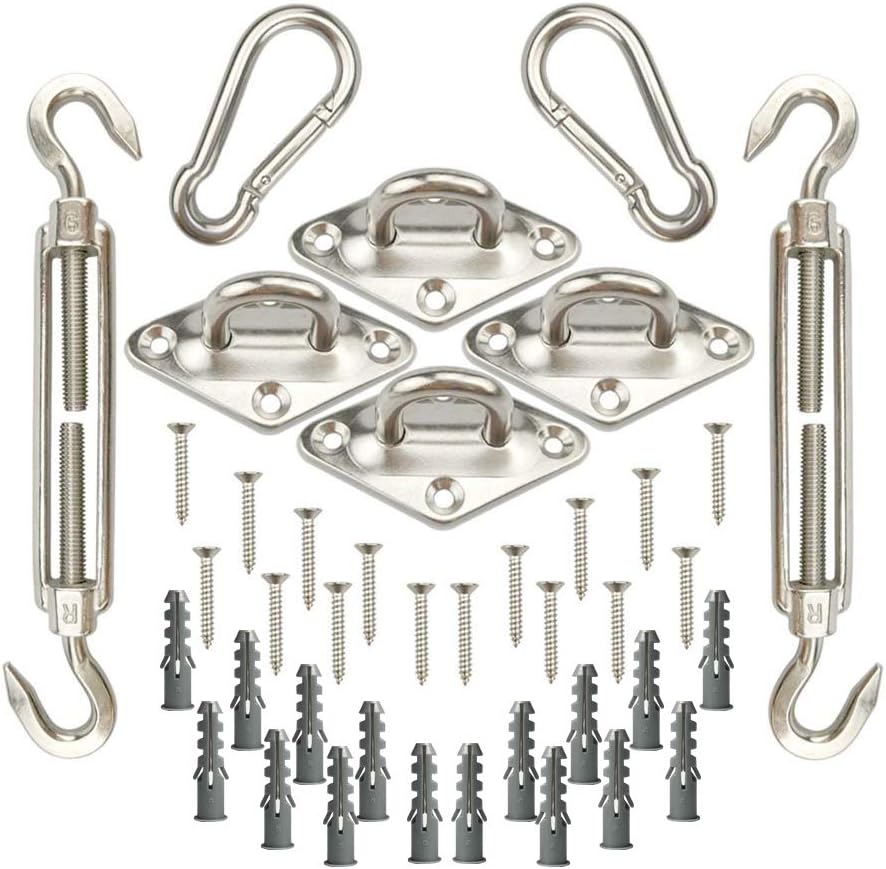 BaiFM 24 Pcs 316 Marine Grade Shade Sail Stainless Steel Hardware Kit Heavy Duty Hardware Kit for Rectangle and Square Sun Shade Sail Installation with Screws