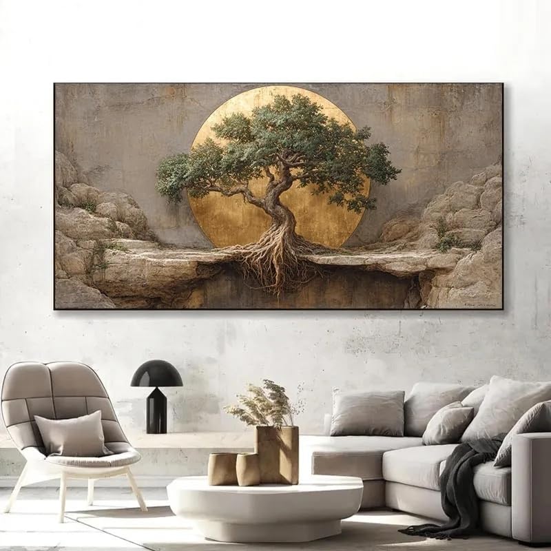 Cuadro Árbol de la Vida dorado para decorar una sala de estar elegante 3