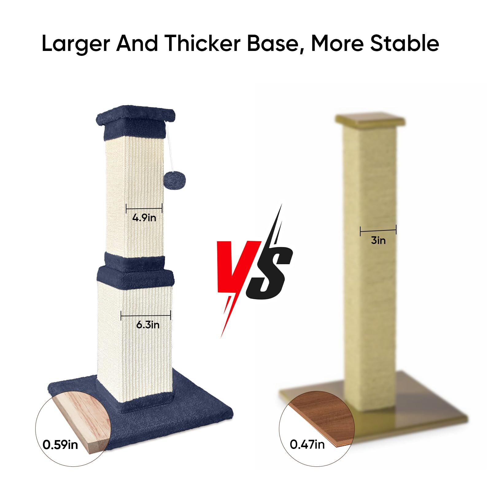 Columna rascador para gatos, 81 cm, tronco rascador de sisal y madera, poste rascador para gatos grandes y gatos de casa, base ancha estable, color azul