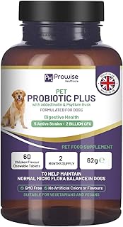 Pet Probiotic Plus with Added Inulin & Psyllium Husk 2 Billion CFU with 5 Active Strains I 60 Chicken Flavour Chewable Tablets 2 Months Supply | Prowise Healthcare