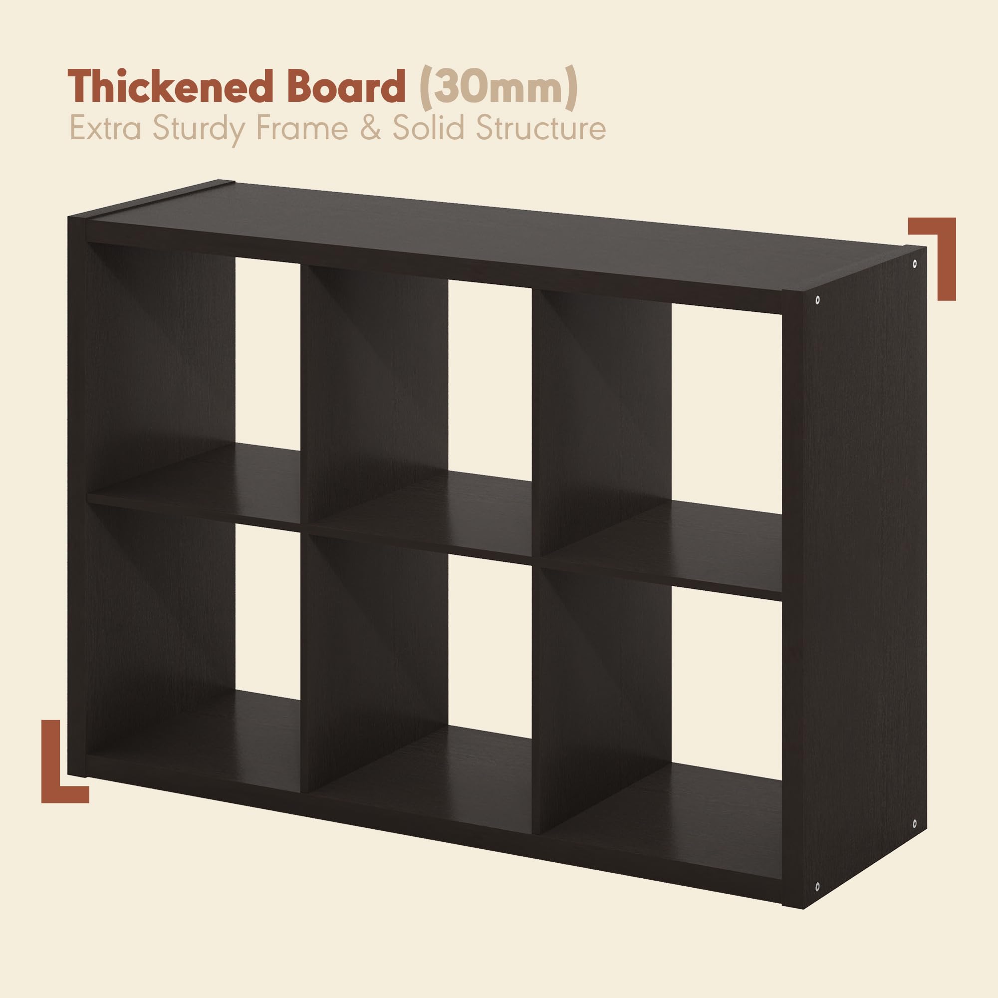 Furinno CUBICLE Mobile per Giradischi con Raccoglitore per Vinili, 6-Cube 1.2 Extra Spesso Raccoglitore per Dischi in Vinile, Scaffale Multimediale per CD DVD Dischi, Rovere Scuro Nero