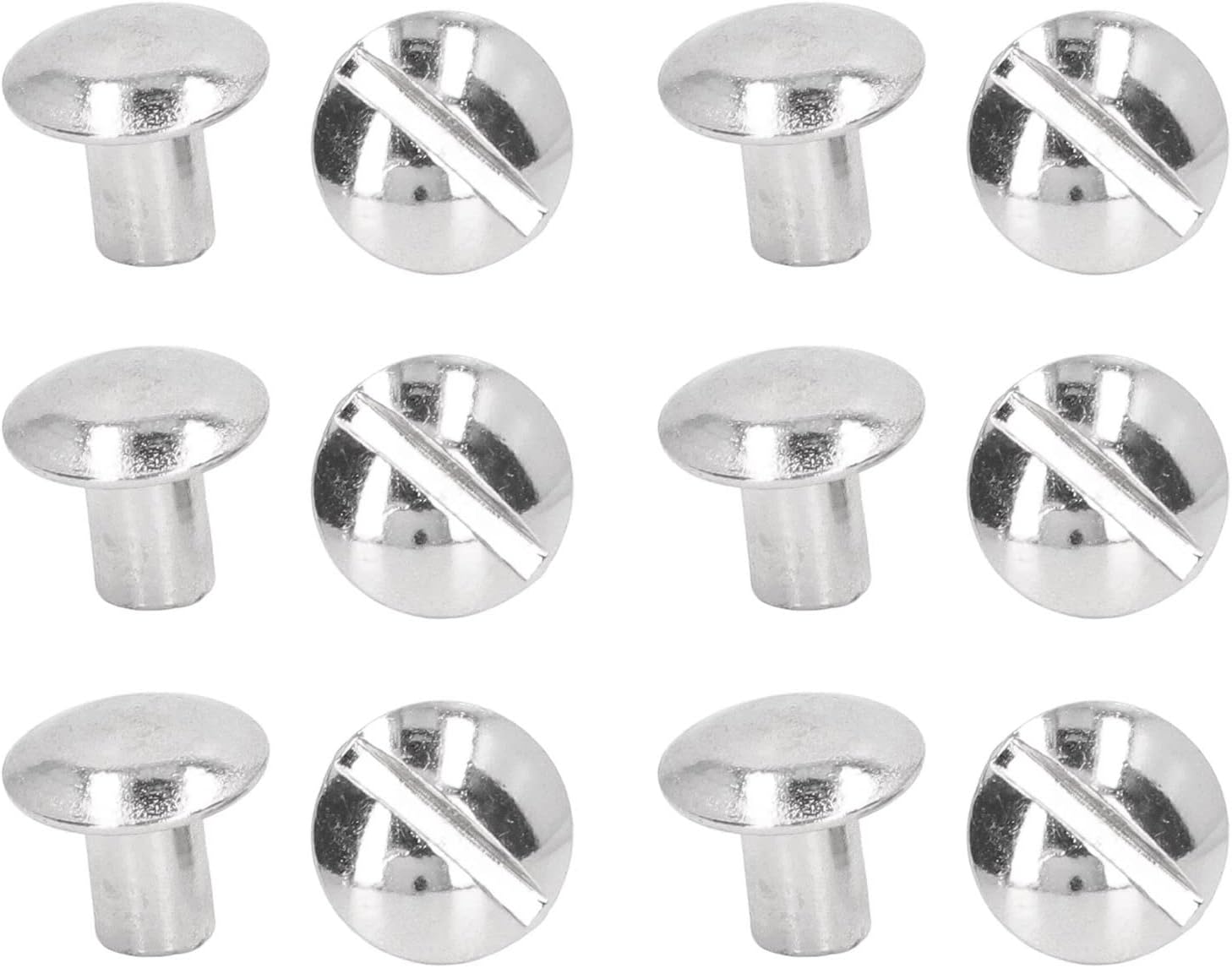 Book Binding Screw, Brass Bookbinding Round Flat Head Stud Screw, 200 Sets Coated Chicago Screws Assortment Set, Uniform Electroplating Treatment for DIY Leather Craft and B (Silver)