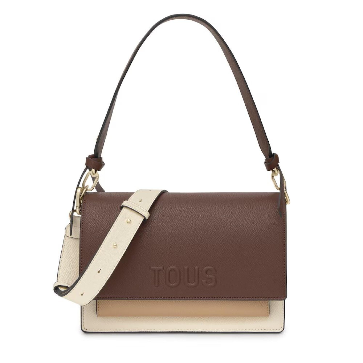 TOUS Bolso de Hombro, Marrón y Beige, Piel Sintética, con Asa Ajustable, Diseño Bicolor