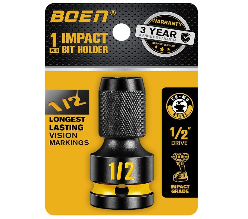 Mr.wintek 1/2-Inch Drive to 1/4-Inch Hex Socket Adapter, Quick Release Impact Bit Holders, Square Drive Adapter, CR-MO Steel, Deep Embossed Size Marking