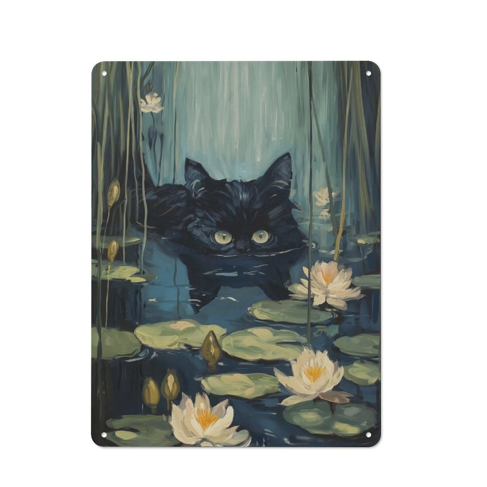 Junmoney Swimming River Black Cat Metal Gift Sign 40X30cm, Vintage Home Wall Decor For Home, Shop, Pub Or Studio Wall