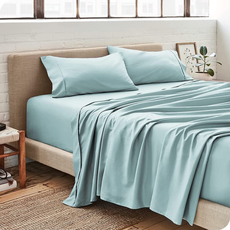 Image of Bed Sheet Double Size Cotton - Pure Egyptian Cotton Double Size BedSheet with Pillow Cover - Solid Blue 600 Thread Count - Stain Resistant, Skin Friendly, Organic Cotton BedSheet