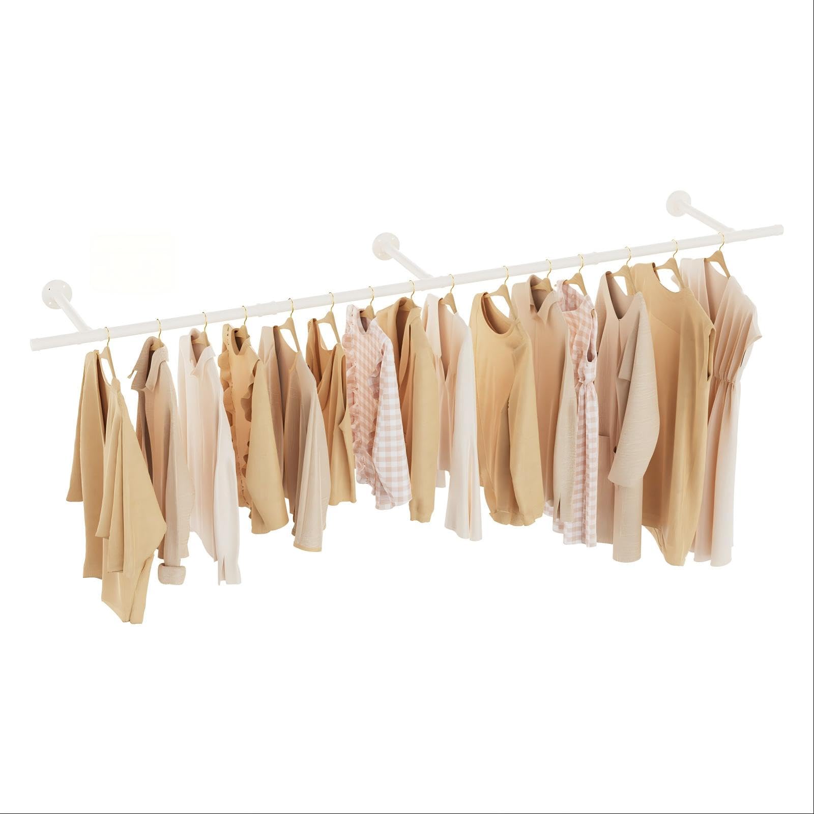GUOHNEH 211 cm Tubo Appendiabiti Industriale, Attaccapanni da Muro, Barra dei Vestiti in Ghisa Malleabile, Adatto per Camere da Letto, Soggiorni, Armadi, Set da 1, Crema, SG211W-1