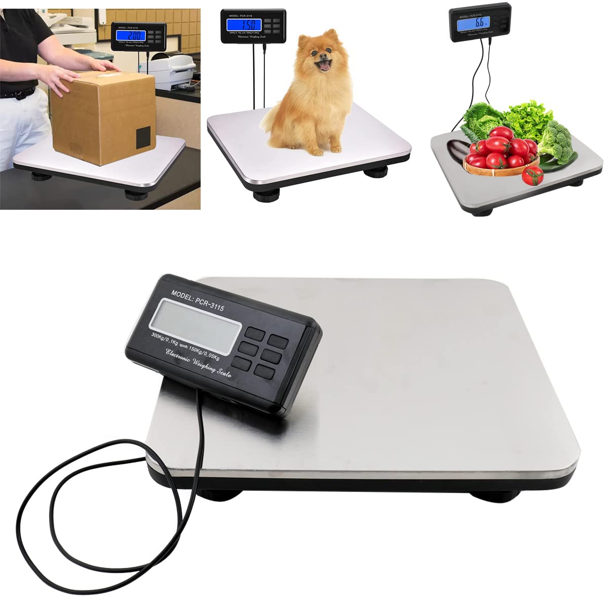 Digitale Boden Tischwaage,220V Paketwaage,Briefwaage 660 lbs/300 kg PlattformWaage,Elektronische Plattform edelstahl LCD display Tischwaage,Digitalwaage,digitale Küchenwaage silber neu