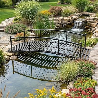 TTGIEET Metal Garden Bridge 6 FT, Durable Decorative Footbridge with Siderails Large Outdoor Bridges, Weight Capacity 660 lbs for Backyard, Creek, Lawn, Stream (6FT)