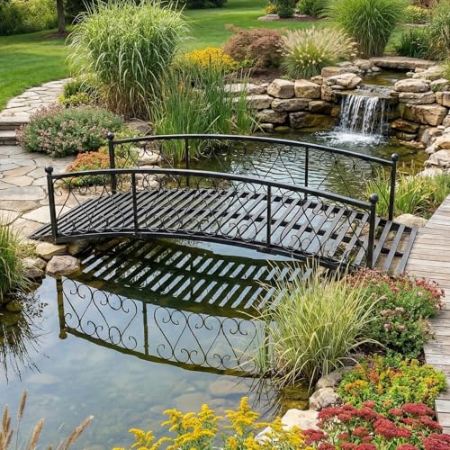 TTGIEET Metal Garden Bridge 6 FT Durable Decorative Footbridge with Siderails Large Outdoor Bridges Weight Capacity 660 lbs for Backyard Creek Lawn Stream (6FT)