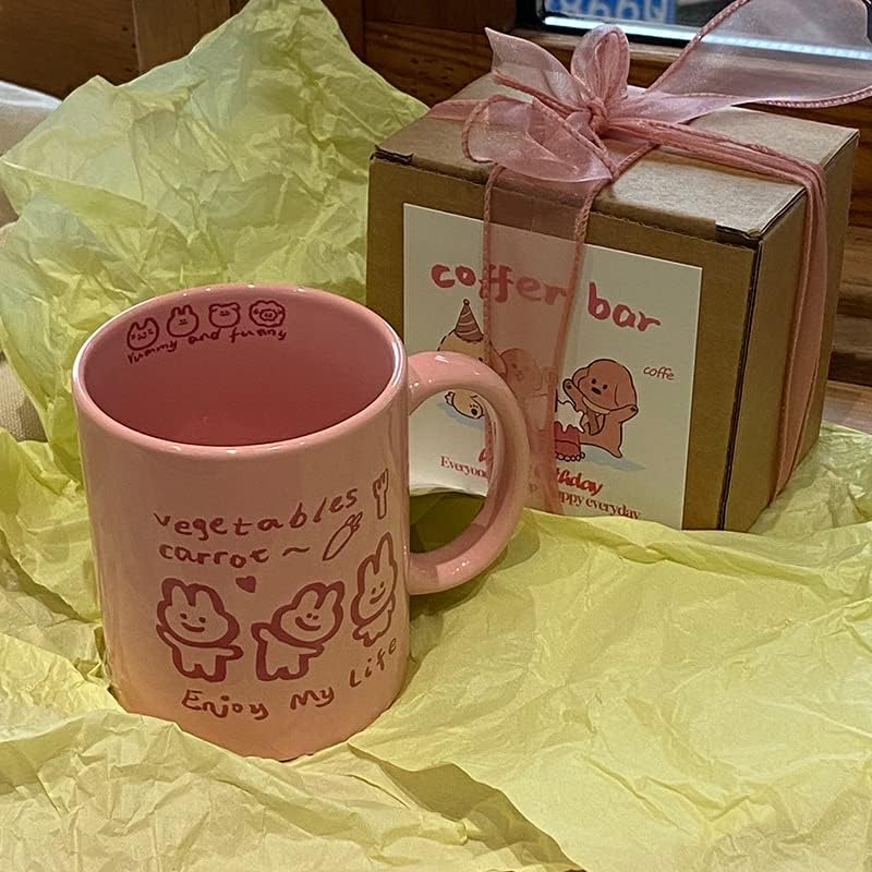 Miniatura 2 de Juego de taza de café y posavasos de conejo, taza Kawaii para niñas, taza Kawaii para mujeres, cosas preparatorias (rosa, 13.5 fl oz)