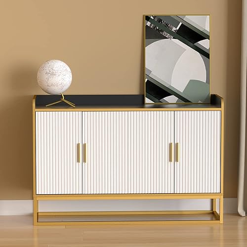 Miniatura 7 de WILLIAMSPACE Aparador moderno de 468 pulgadas con 4 puertas y estante ajustable y marco de metal dorado gabinete de almacenamiento para piso